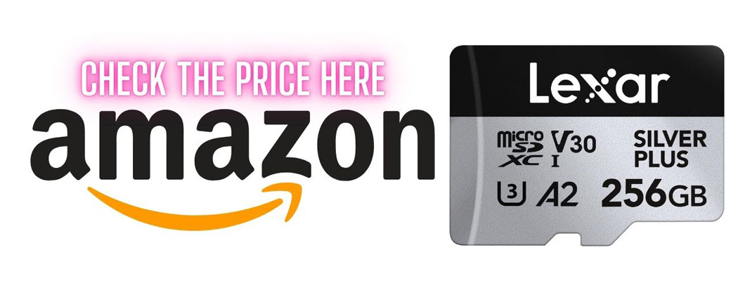 Lexar Silver Micro SD card and text saying check the price on amazon.