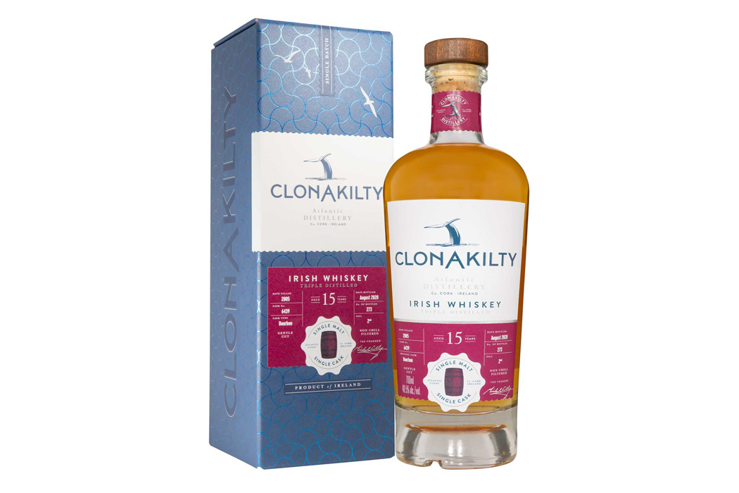 Professional Commercial Photography of a Clonakilty Distillery whiskey bottle and box on a white background