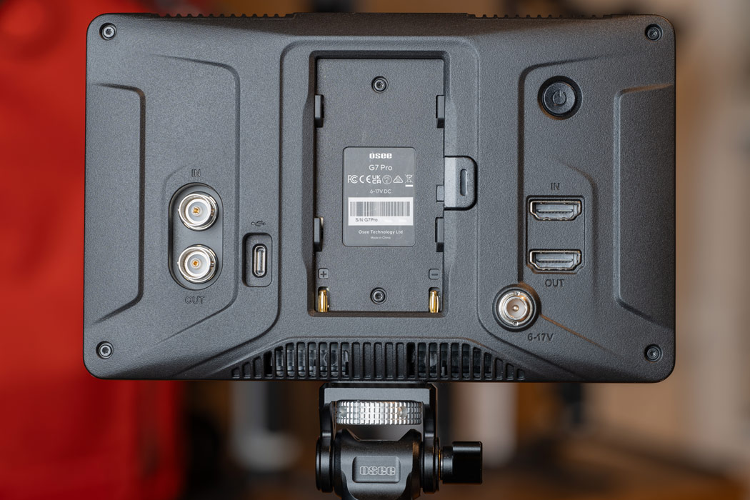 OSEE G7 Pro inputs showing the back of the G7 Pro field monitor