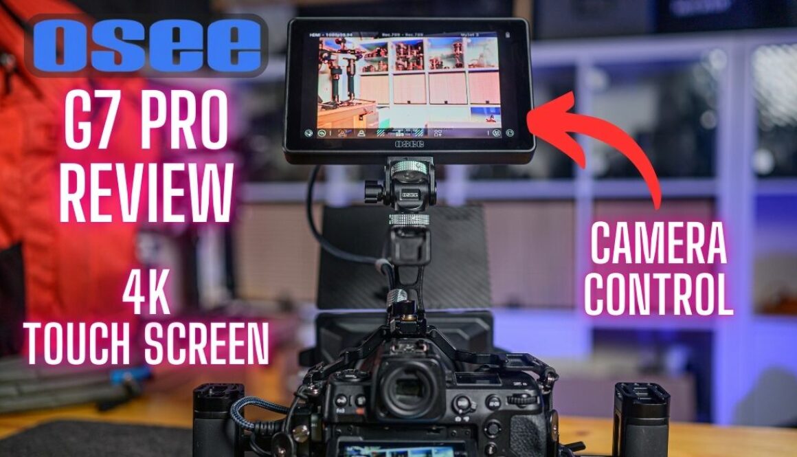 My OSEE G7 Pro review hero image with a photograph of the G7 Pro field monitor on my camera.